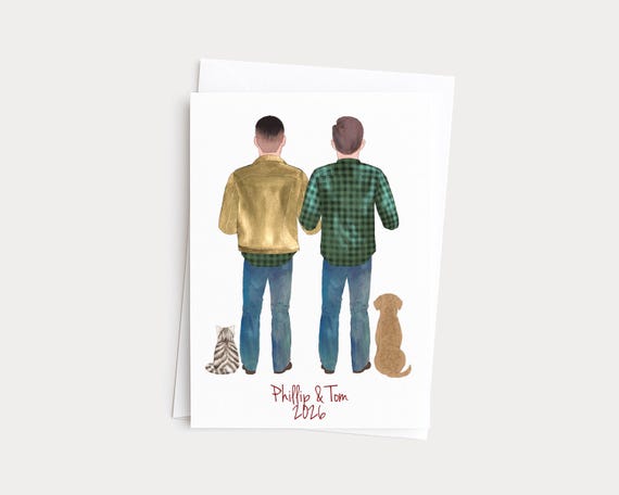 Gay Couple and Pet Custom Christmas Card Gift