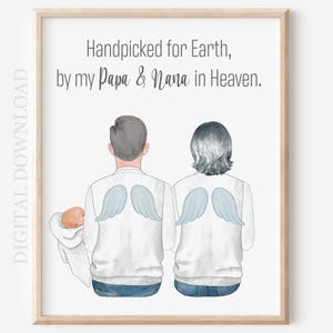 Gepersonaliseerde grootouders in de hemel babyportret: aangepaste herdenkingsillustratie (digitale download)