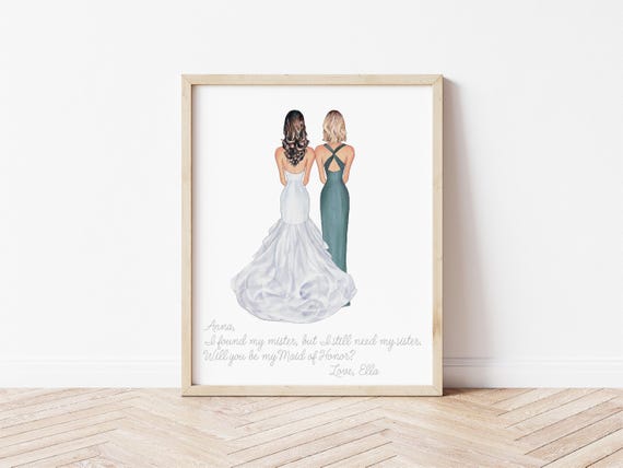 Sister of the Bride Personalized Wedding Portrait, Digital Download