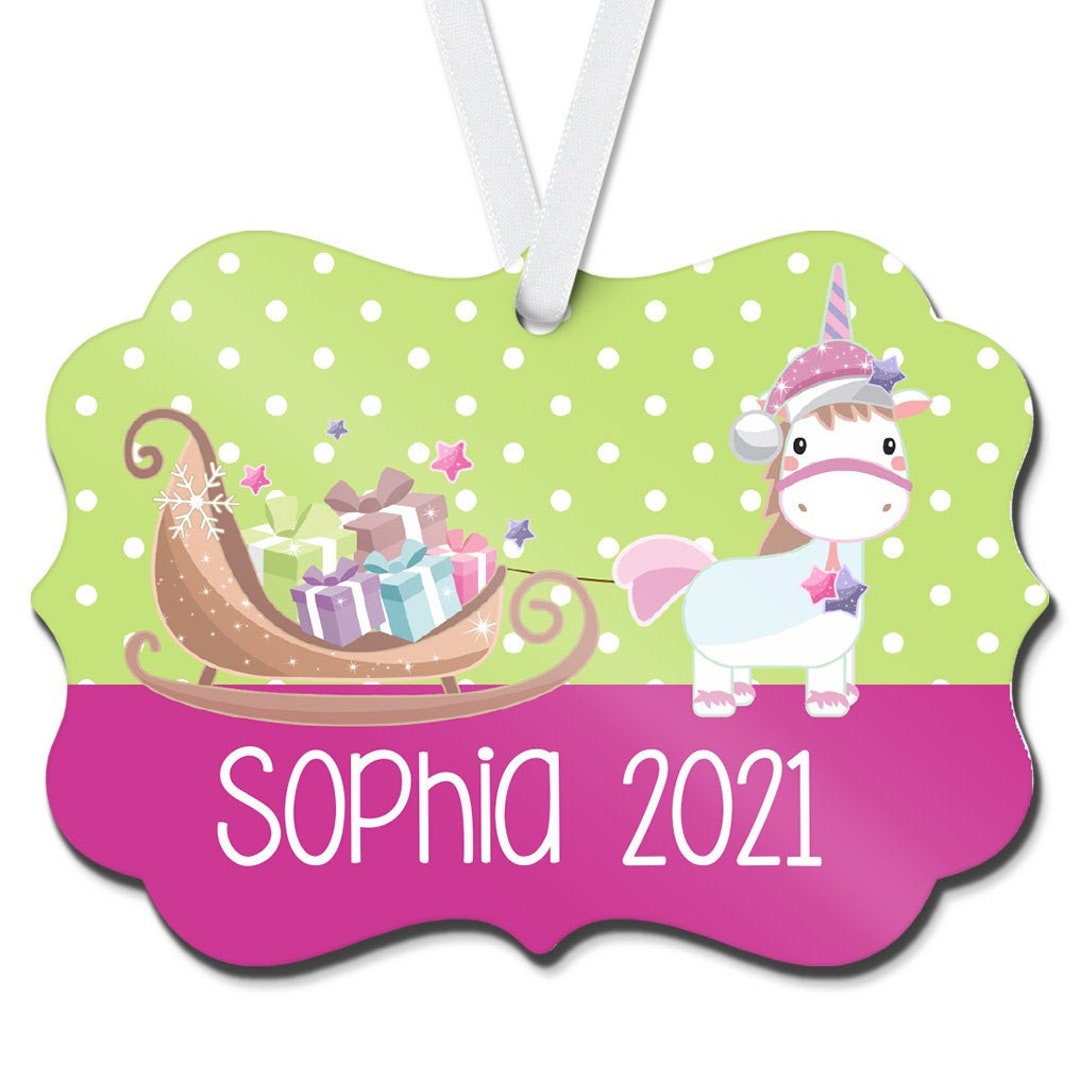 Unicorn Christmas Ornament, Personalized Gift for New Baby Girl, Babies