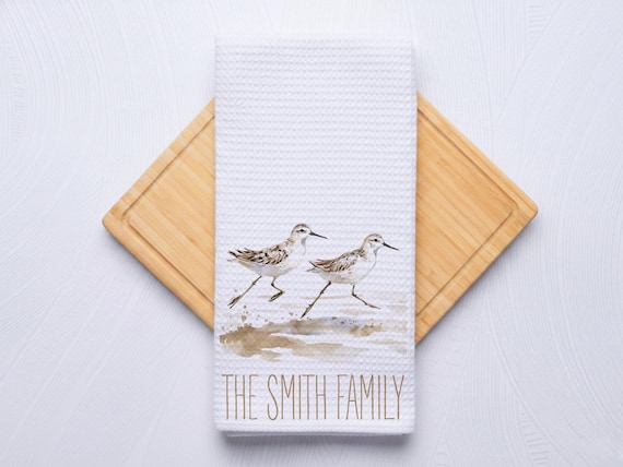 Custom Sanderlings Towel for Kitchen and Bathrooms, Coastal Hostess Gift