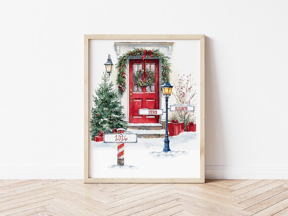 Personalized Family Street Sign Lantern Names Watercolor Portrait Print