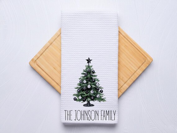 Christmas Tree Personalized Black Christmas Hand Towel for Kitchen and Bath