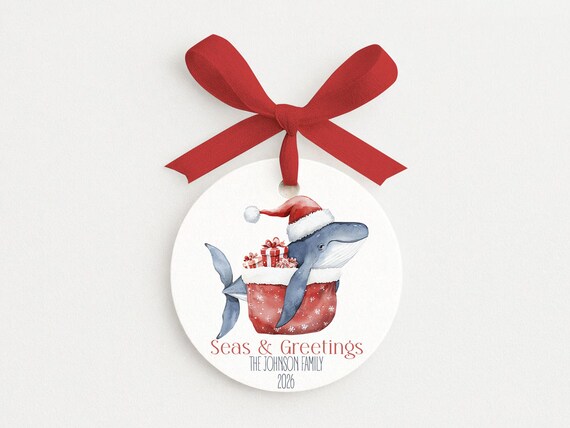 Christmas Whale Personalized Family Ornament • Nautical • Beach Theme • Seas & Greetings
