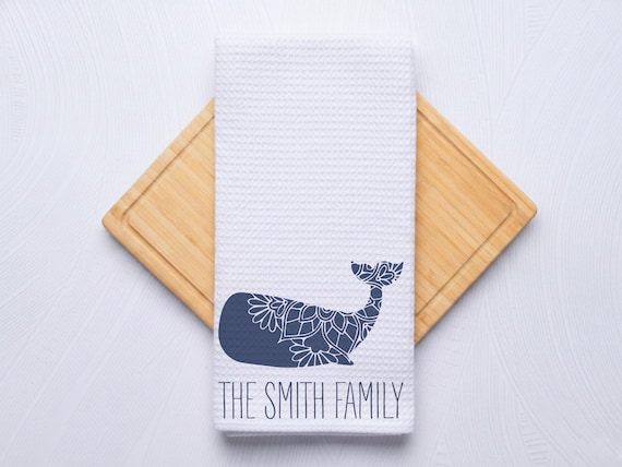 Humpback Whale Theme Kitchen or Bath Towel with Personalized Text