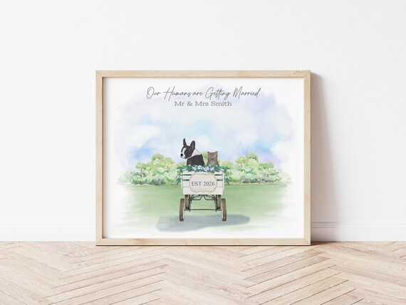 Our Humans Married Custom Wedding Portrait, Save The Date Digital Download