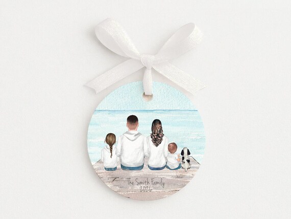 Custom Portrait Ornament for Families and Pets, Personalized Beach Gift