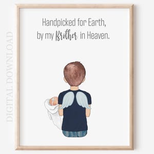 Personalized Memorial Baby Portrait: Brother in Heaven Illustration (Digital Download)