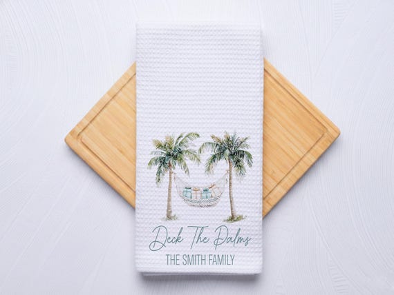 Deck the Palms Coastal Christmas Hand Towel for Nautical Kitchen & Bathroom