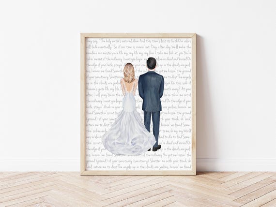 Wedding Song Lyrics Bride and Groom Portrait, Digital Download Gift