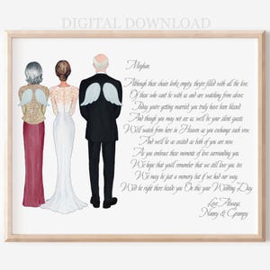Großeltern der Braut Erinnerungs-Porträt-Geschenk, individuelle Hochzeits-Kunst-Illustration, Gedenkstätte für Großmutter und Großvater