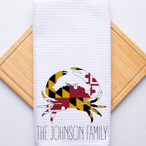 Personalized Maryland Crab Waffle Weave Towel: State Flag Decor
