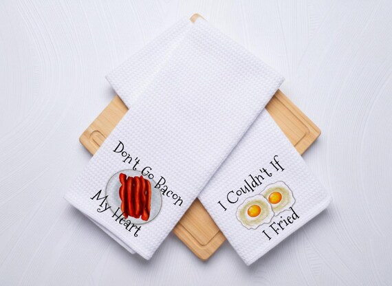 Bacon and Eggs Funny Kitchen Towel Set for Couples
