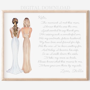 Retrato de boda personalizado para la suegra de la novia, regalo de la nuera el día de la boda, ilustración del día de la boda.