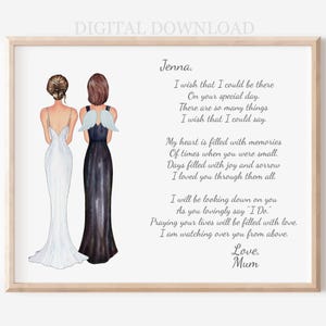 Mother of the Bride Personalized Wedding Portrait Memoral Gift, DIgital Download, Custom Gift for Bride Deceased Parent, Mom Passed Away