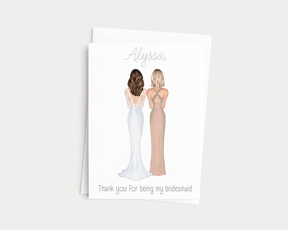 Thank you Bridesmaid Personalized Portrait Greeting Card Gift