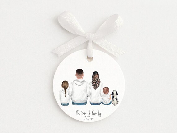 Personalized Family Ornament with Pets • Custom Illustration • Dog Portrait • Minimalist