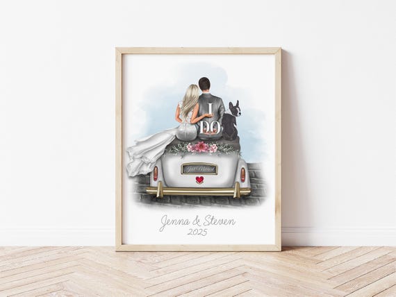 Bride and Groom in Car Wedding Portrait, Digital Download