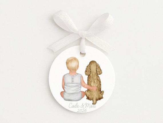 Baby and Dog Portrait Personalized Ornament, Custom Shower Gift