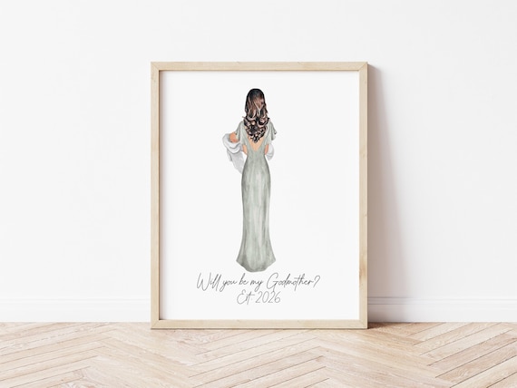 Will You Be My Godmother: Personalized Godparents Portrait Wall Art