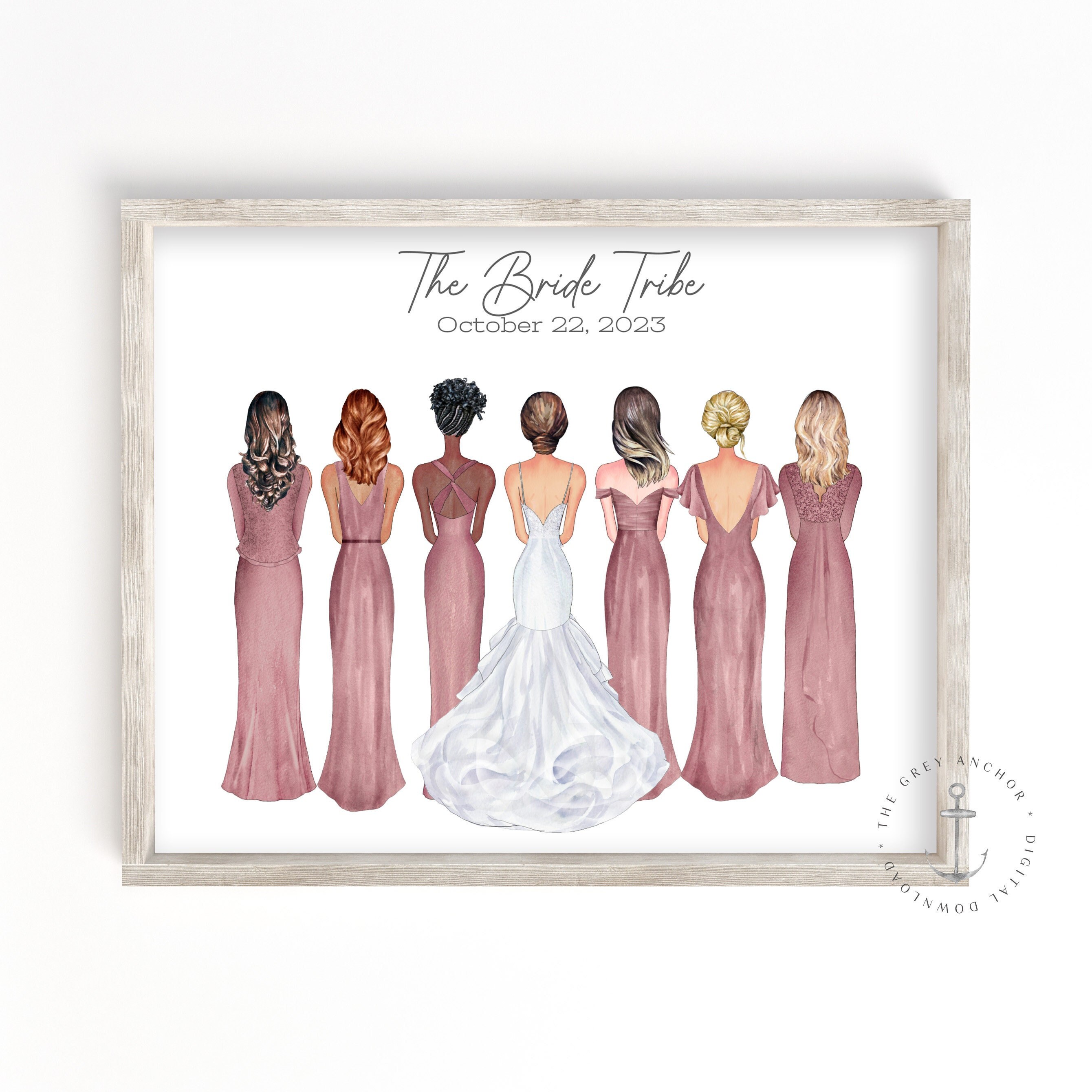 Bridal Party Illustration Digital Download Portrait, Bridal Party.