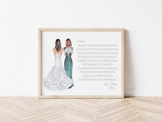 Mother of the Bride Although This Chair Poem Wedding Memorial Portrait, Personalized Digital Download Gift