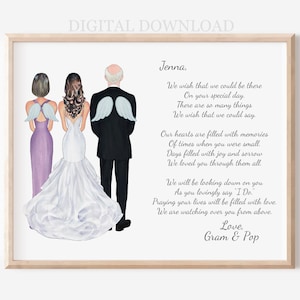 Retrato conmemorativo personalizado para los abuelos de la novia, ilustración de arte de boda personalizada, recuerdo para la abuela y el abuelo.