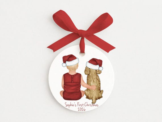 Baby's First Christmas Ornament With Personalized Pet Portrait