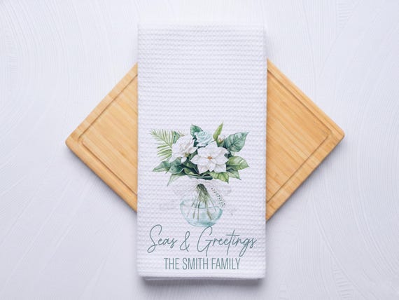 Seas and Greetings Coastal Christmas Nutcracker Hand Towel for Nautical Kitchen & Bathroom