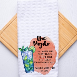 Mojito Recipe Kitchen Towel: Bartender Gift, Housewarming Present