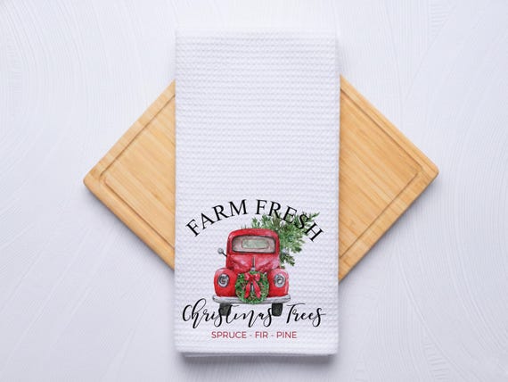 Farmhouse Christmas Trees Waffle Weave Dish Towel