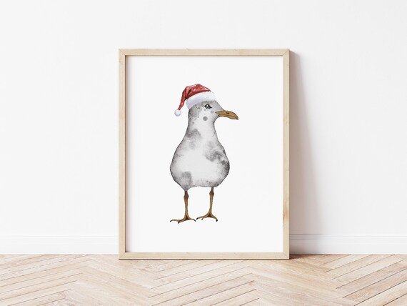 Seagull Santa Personalized Coastal Christmas Nautical Wall Art Digital Download