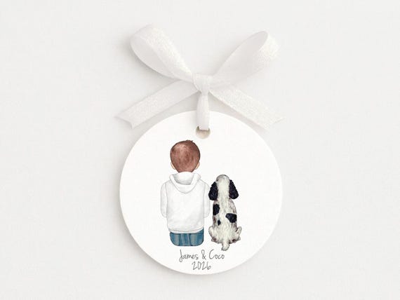 Custom Child and Pet Ornament, Personalized Kid with Dog or Cat