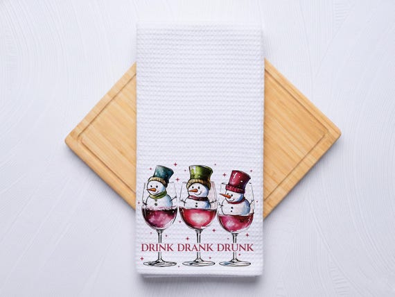Drunk Snowmen Holiday Kitchen and Bar Hand Towel for Him