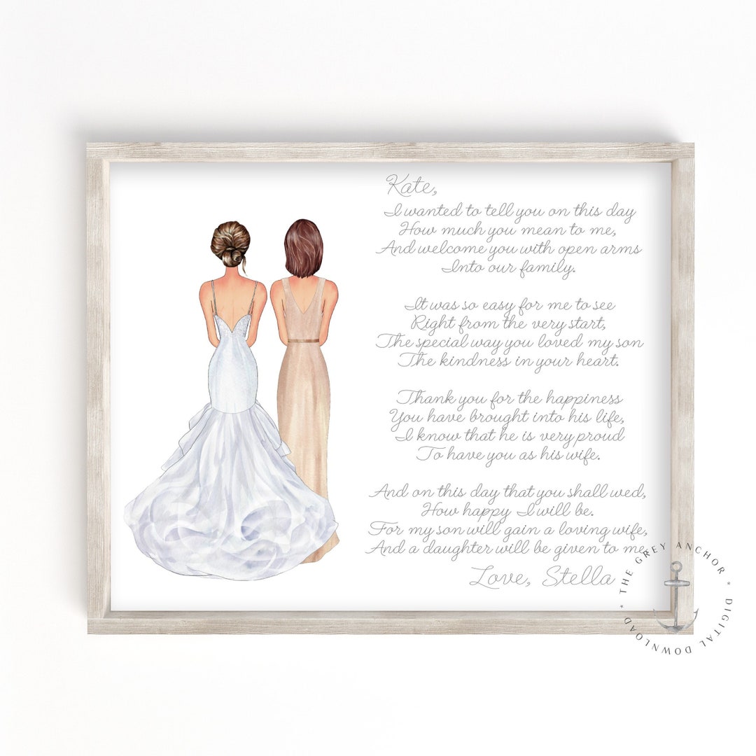 Personalized Daughter in Law Wedding Portrait Gift From Mother in Law