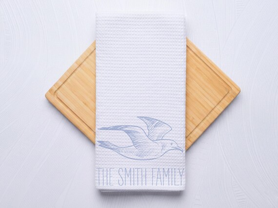 Seagull Silhouette Outline Perosnalized Kitchen and Bath Hand Towel