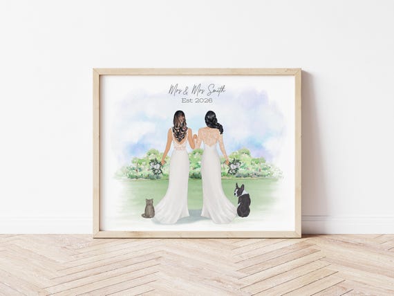 Lesbian Wedding Digital Download - Personalized Gift for Same Sex Brides & Pets