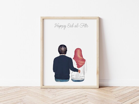 Muslim Couple Art Eid Portrait, Personalized Digital Download