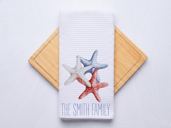 Patriotic Starfish Towel for Kitchen and Bathrooms, Coastal Hostess Gift