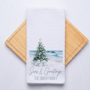 Seas and Greetings Coastal Christmas Nutcracker Hand Towel for Nautical Kitchen & Bathroom