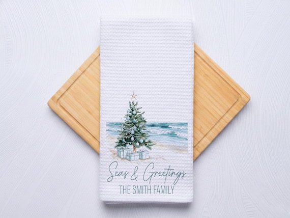 Seas and Greetings Coastal Christmas Nutcracker Hand Towel for Nautical Kitchen & Bathroom