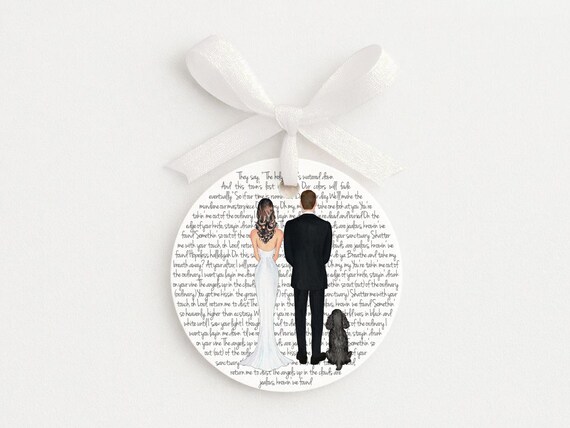 Our First Dance 1st Wedding Song Lyrics Ornament With Bride and Groom and Pet Portrait