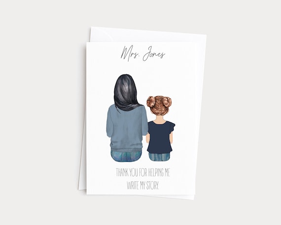 Teacher Appreciation Greeting Card, Personalized Portrait Illustration