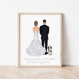 Ritratto di matrimonio con storia d'amore personale e animali domestici, download digitale degli sposi