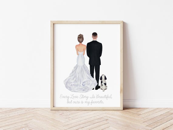 Personal Love Story Wedding Portrait with Pets, Digital Download of Bride and Groom