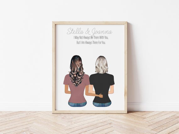 Custom Sisters Portrait • Friend Moving Away • Personalized Illustration • Name Wall Art • gIDIGAL wALL aR