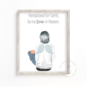 Personalized Portrait Gift, Handpicked for Earth By My Grandma in Heaven Illustration, Grandmother Baby Digital, Grandparent Memorial