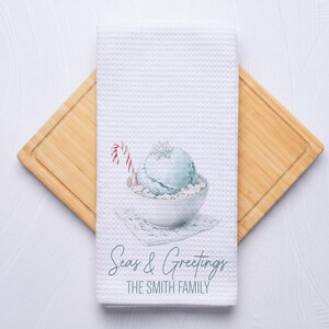 Seas and Greetings Coastal Christmas Nutcracker Hand Towel for Nautical Kitchen & Bathroom