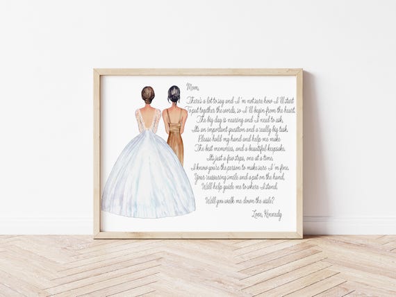 Mother of the Bride Personalized Portrait, Walk Me Down the Aisle Poem