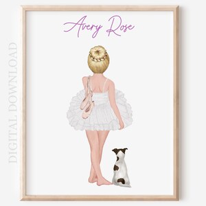 Personalized Ballerina Gift Portrait, Custom Illustration, Dance Recital Gift for Dancers & Pet Digital Download Drawing, Printable Gift
